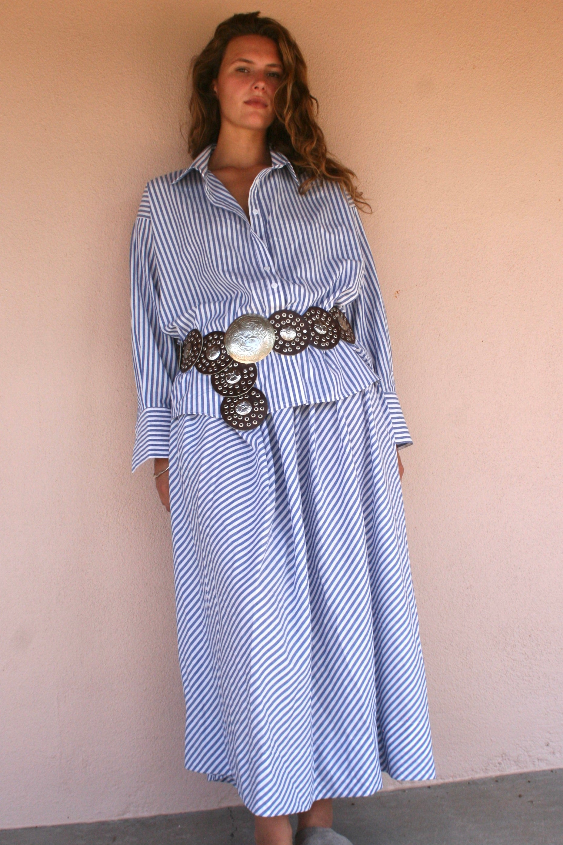 Striped cotton bias Skirt