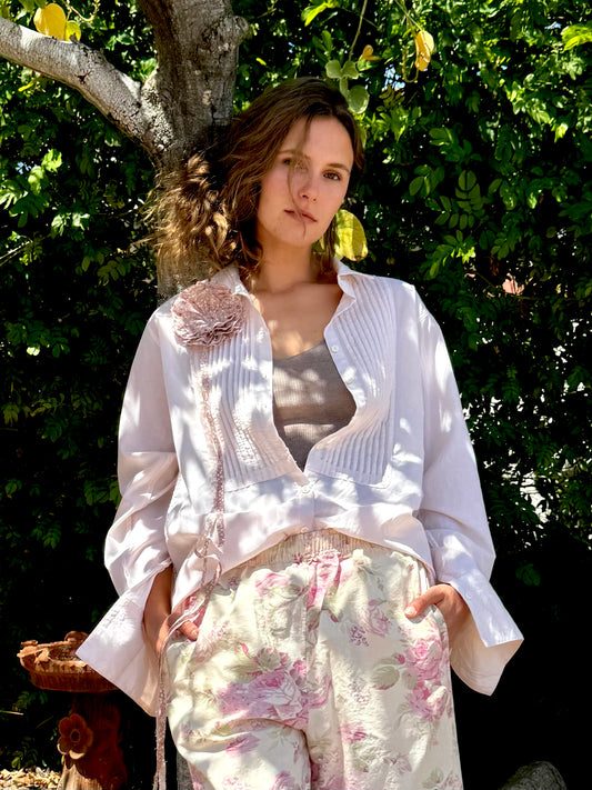 Tuxedo Shirt Cotton Peach