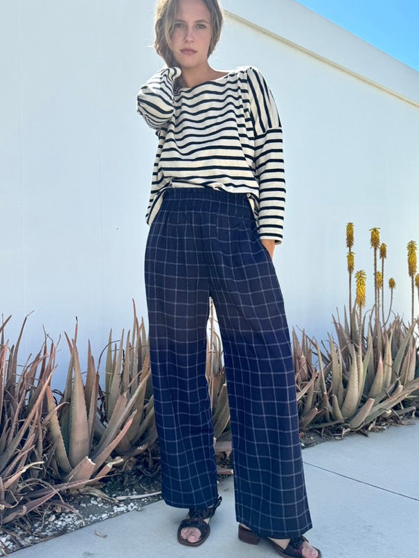 Cotton Check Pants Blue