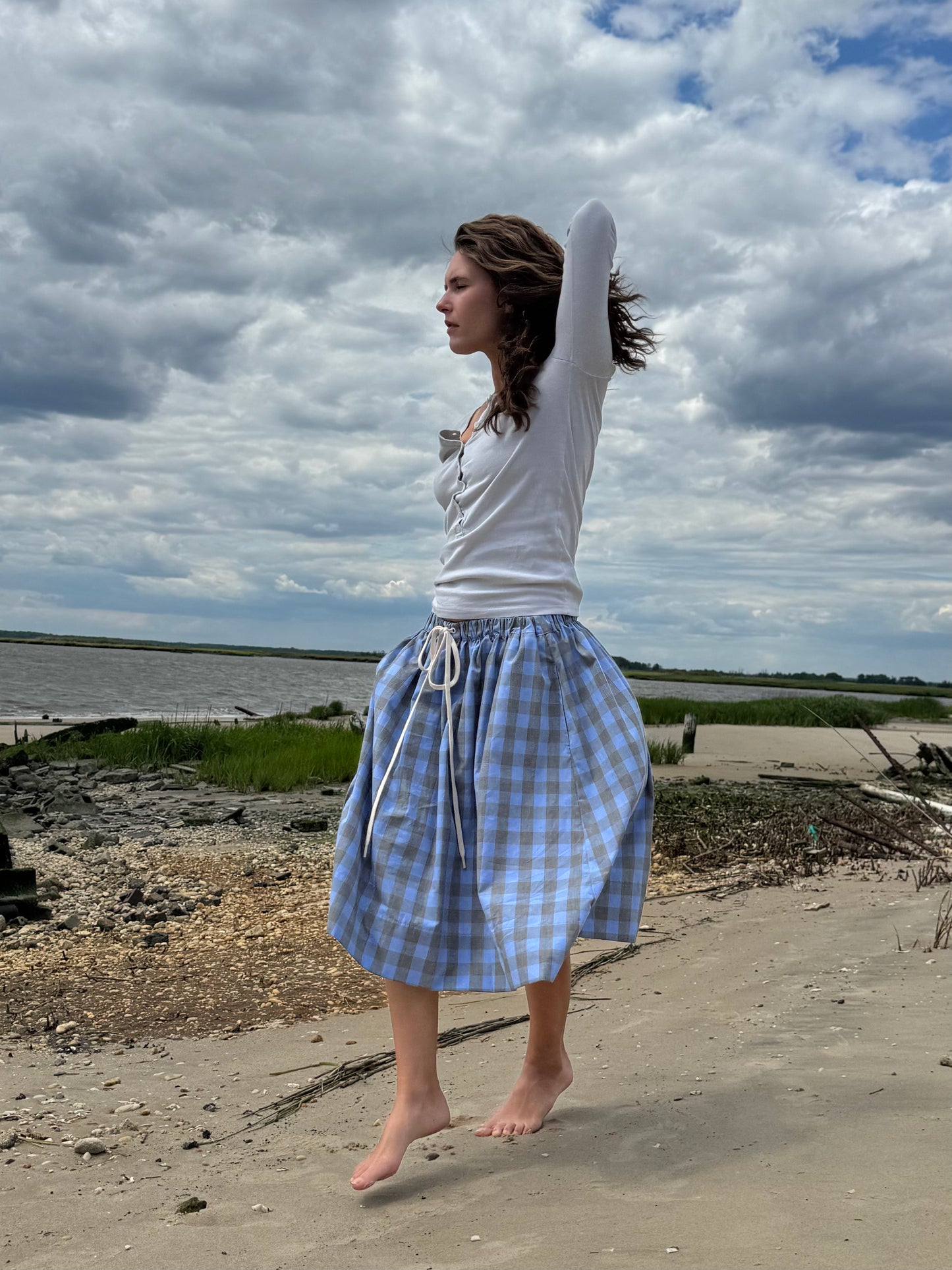 Skirt with Drawstring French Blue Check