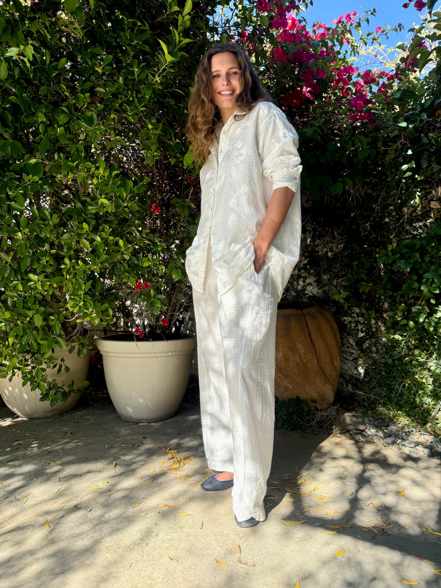 DOUBLE FACED CHALK WHITE CHECK COTTON PANT