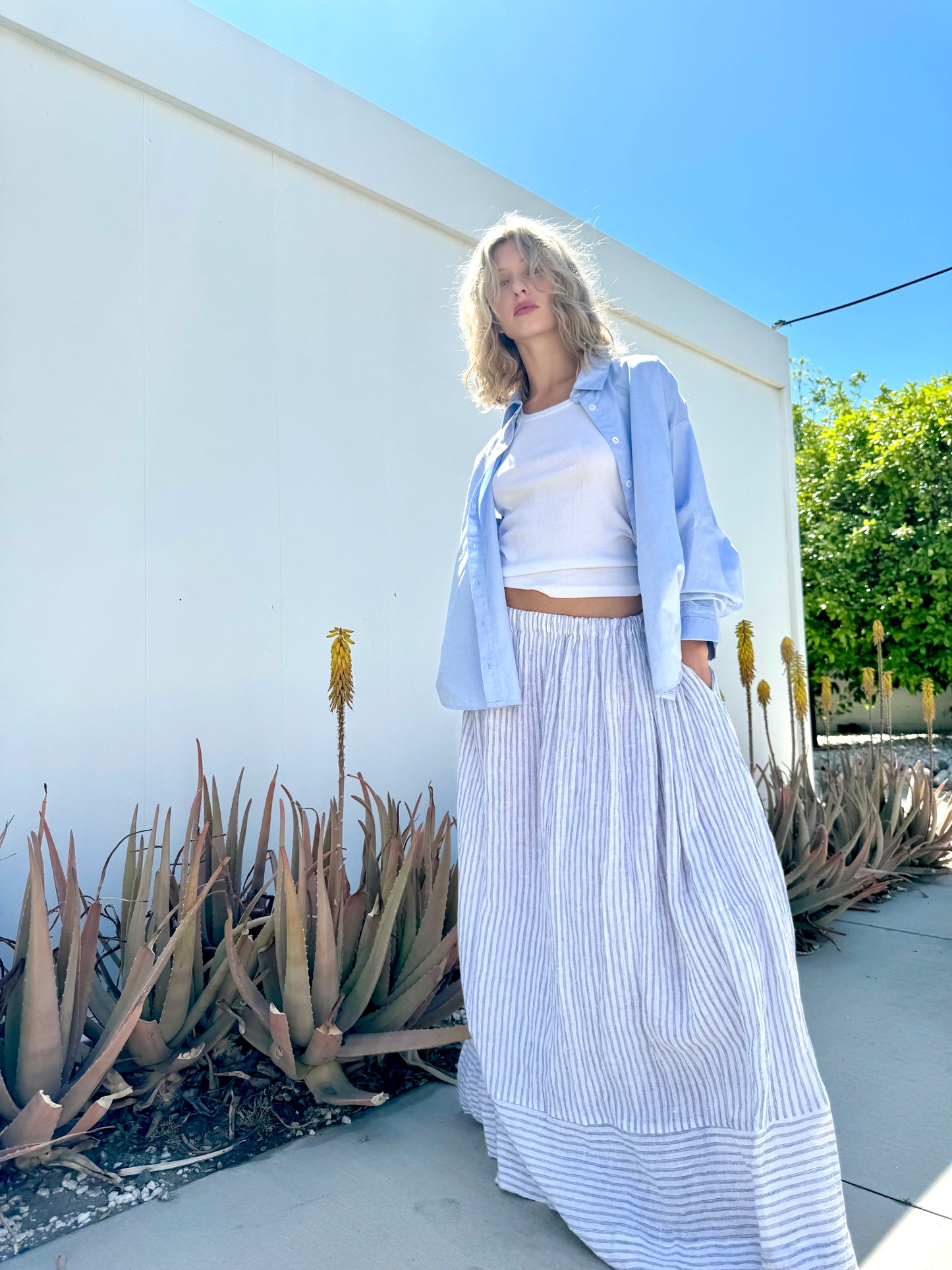 Linen striped maxi Skirt
