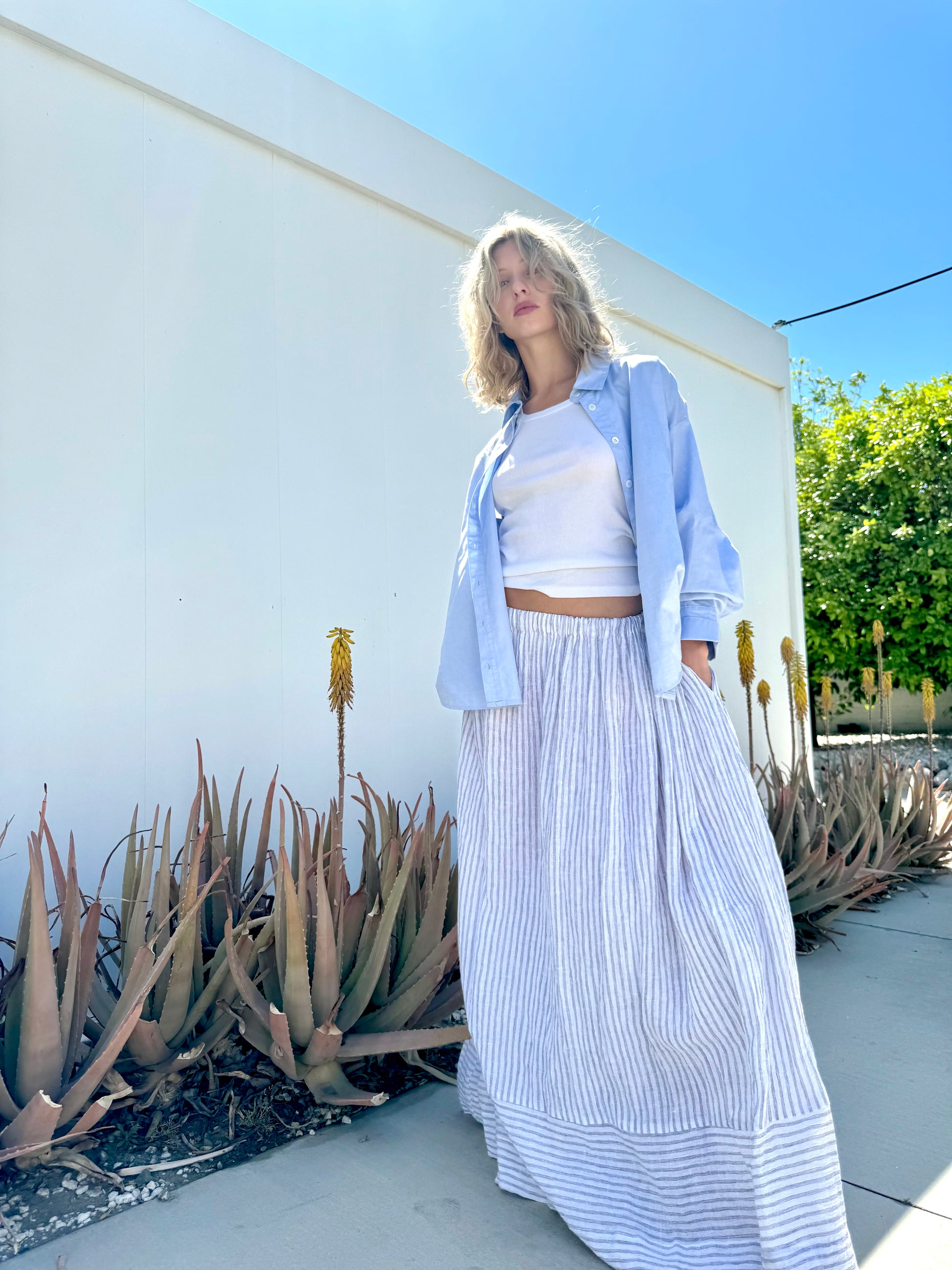 Linen striped maxi Skirt
