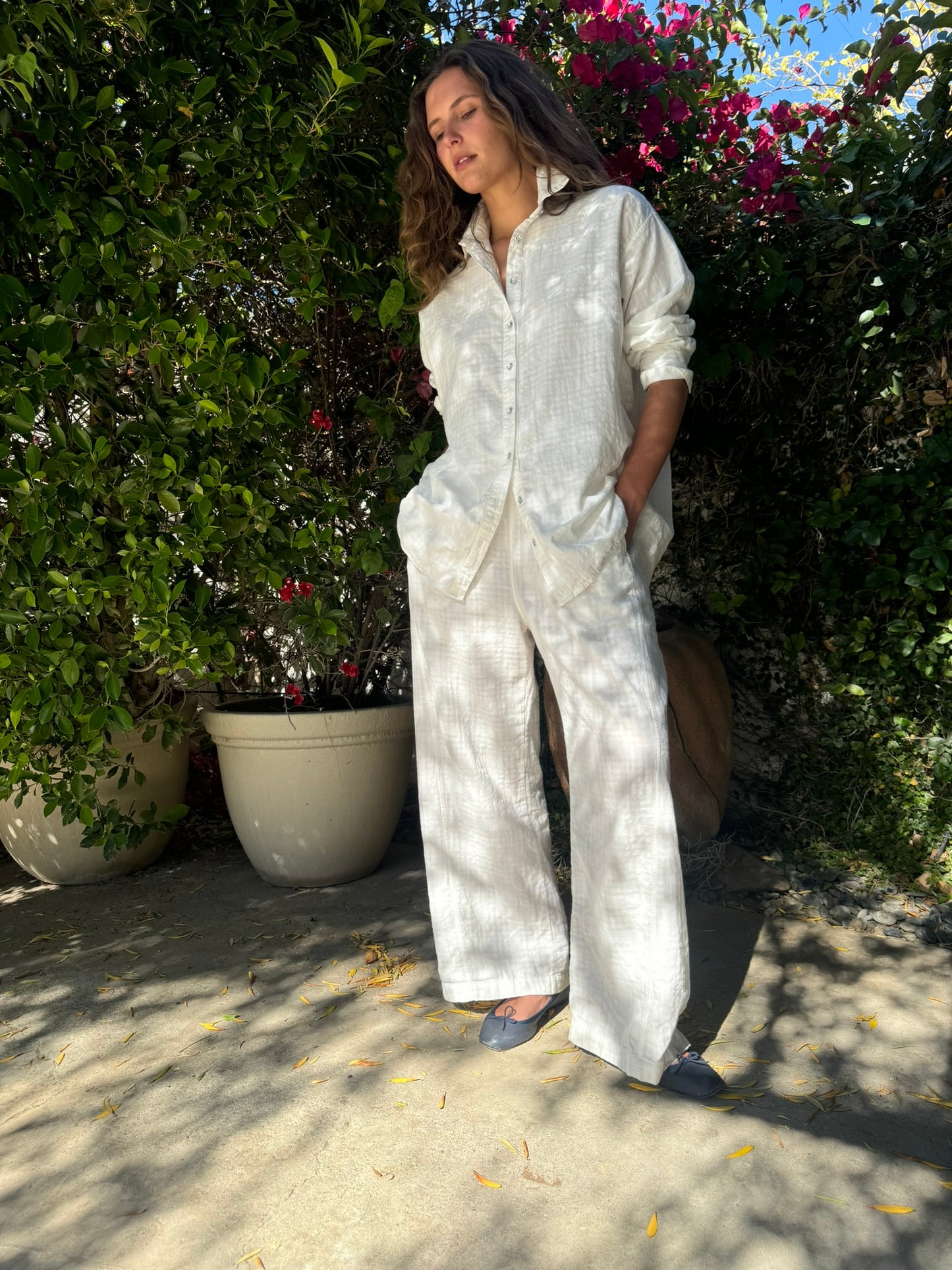 DOUBLE FACED CHALK WHITE CHECK COTTON PANT