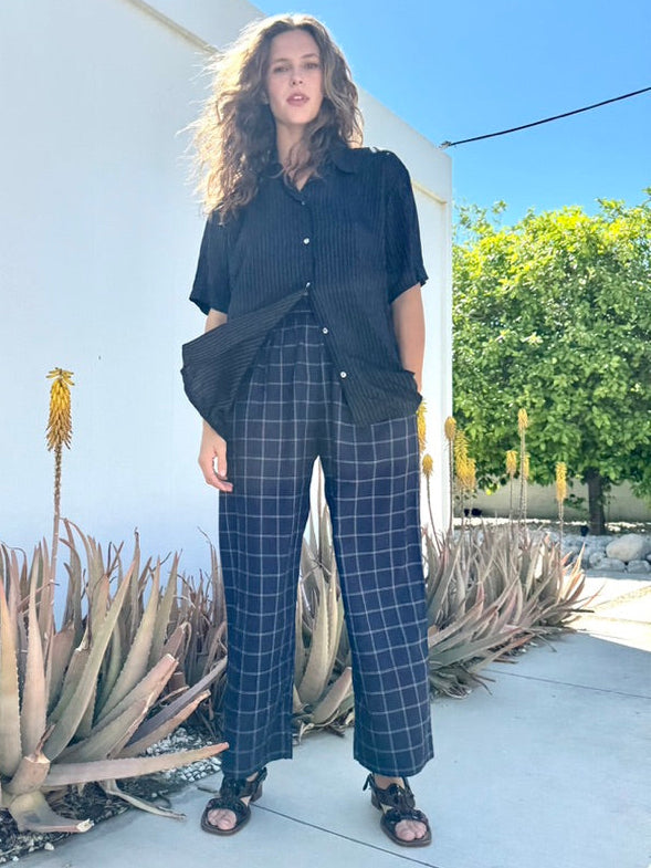 Cotton Check Pants Blue