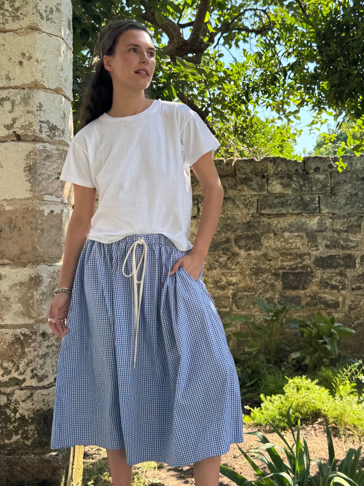 Blue Gingham Skirt Drawstring
