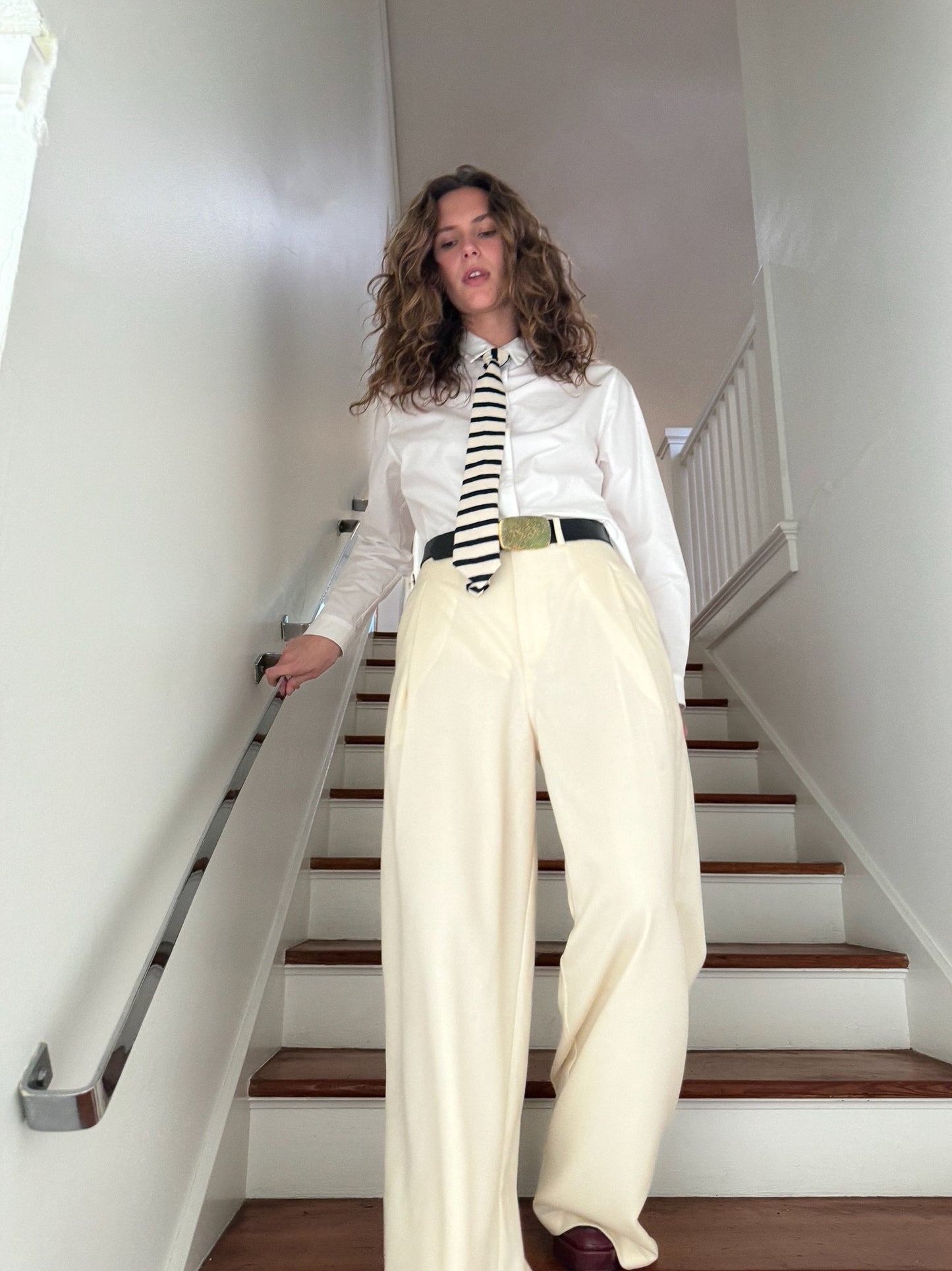 Pleated Off White Pants
