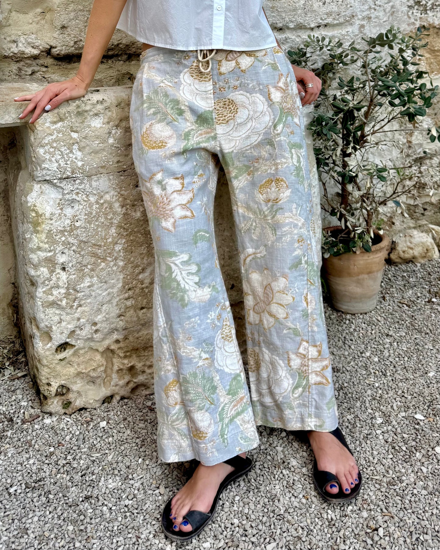 Drawstring Waist Twisted Pants Silver Garden