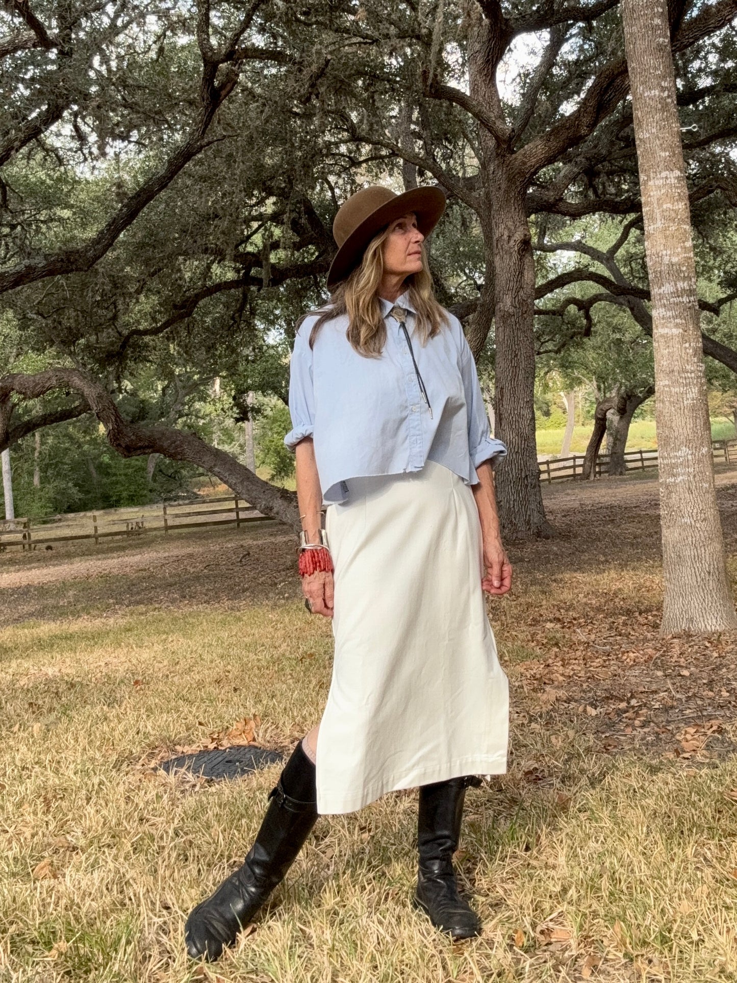 Chalk white denim twill skirt