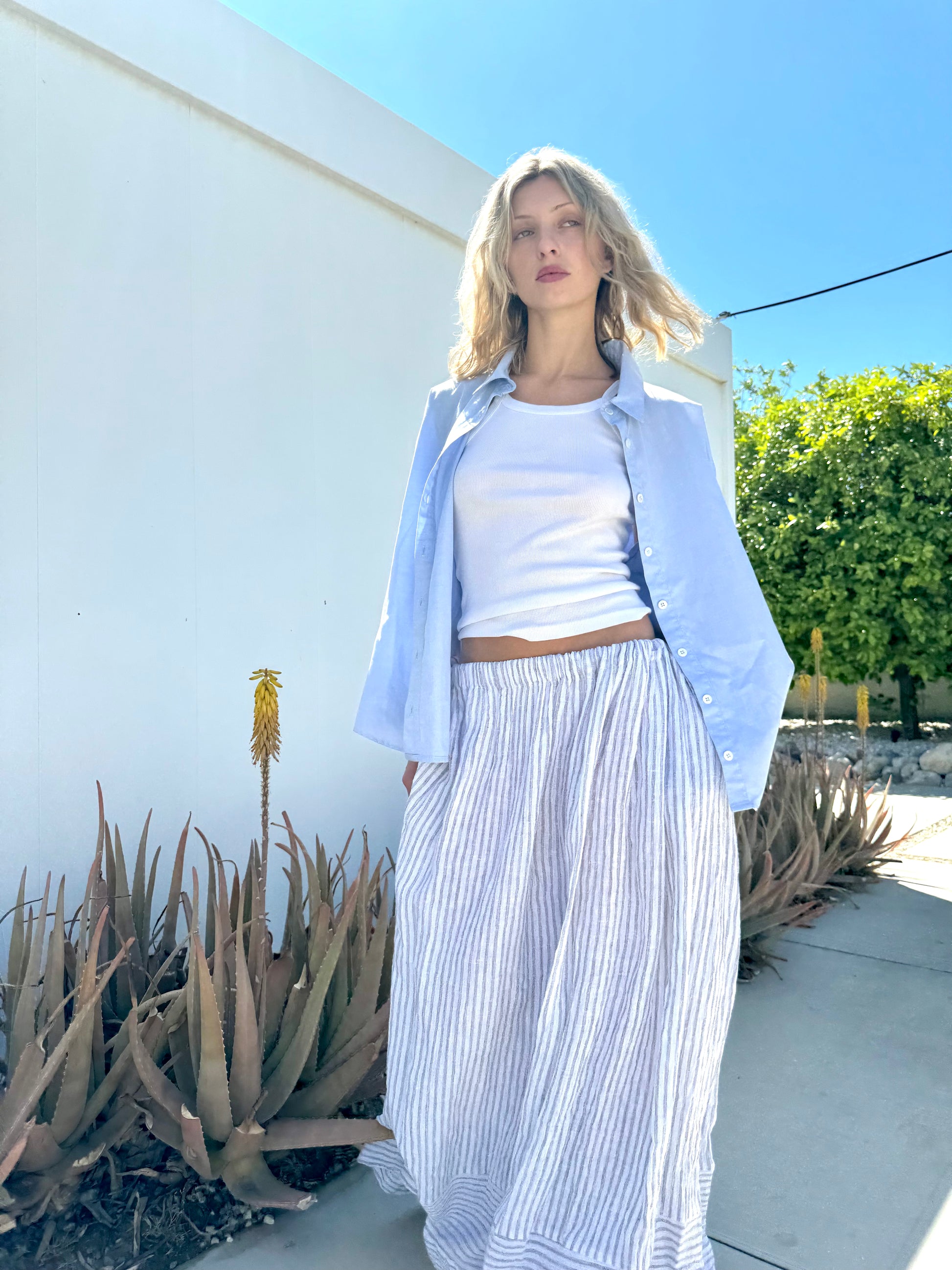 Linen striped maxi Skirt
