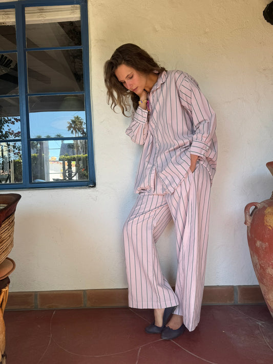 SOFT PINK STRIPED COTTON LAWN PANT