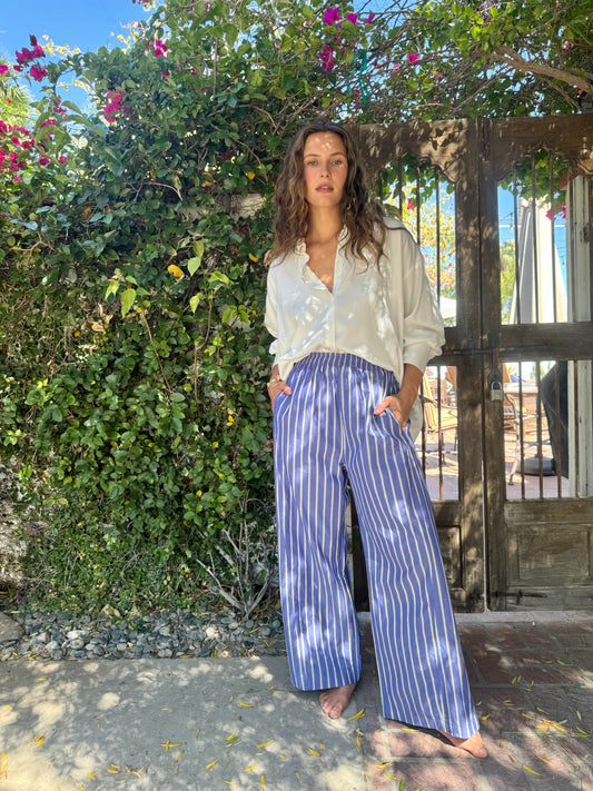 BLUE & WHITE STRIPED COTTON PANT