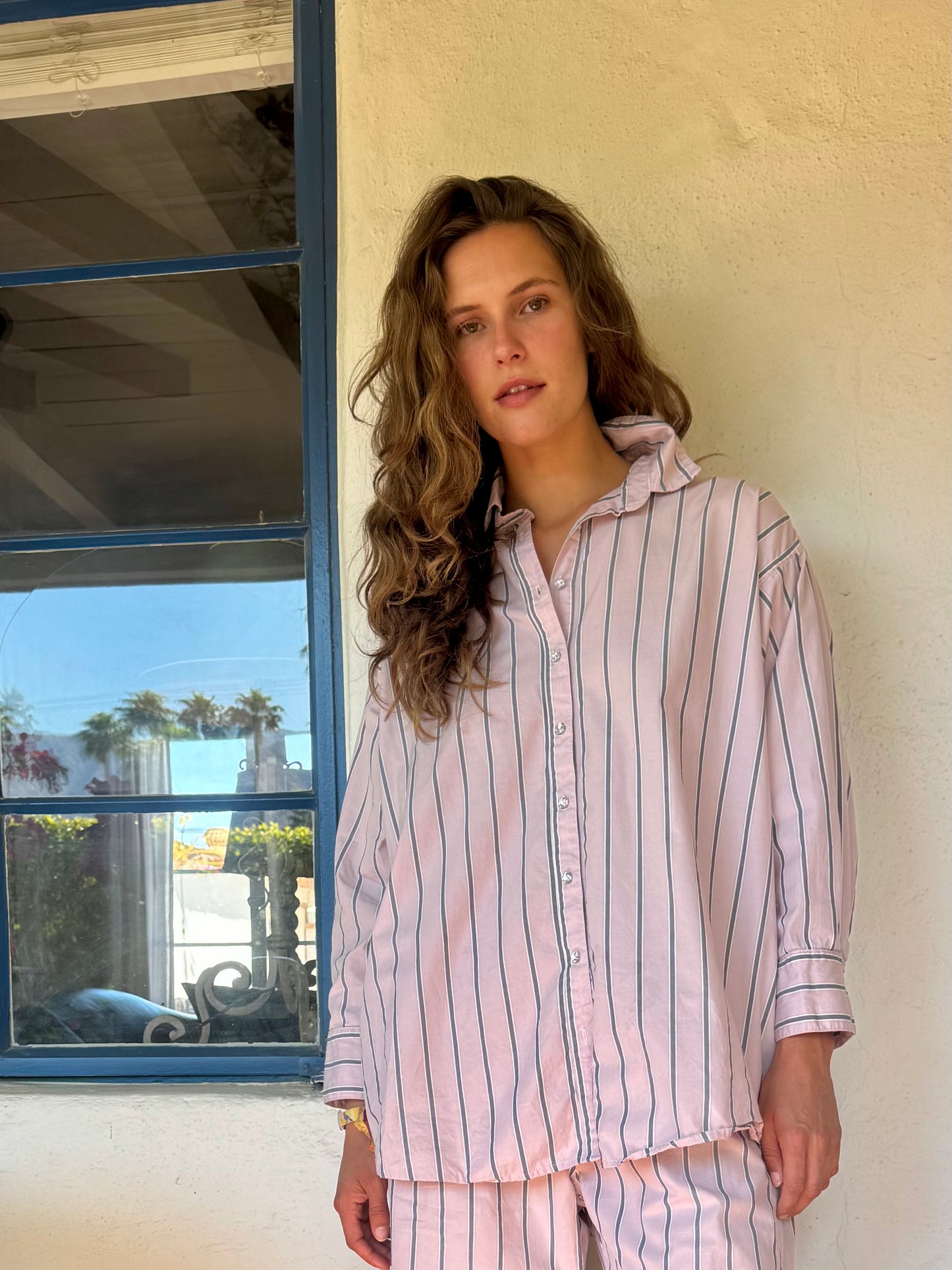 SOFT PINK STRIPED COTTON LAWN SHIRT