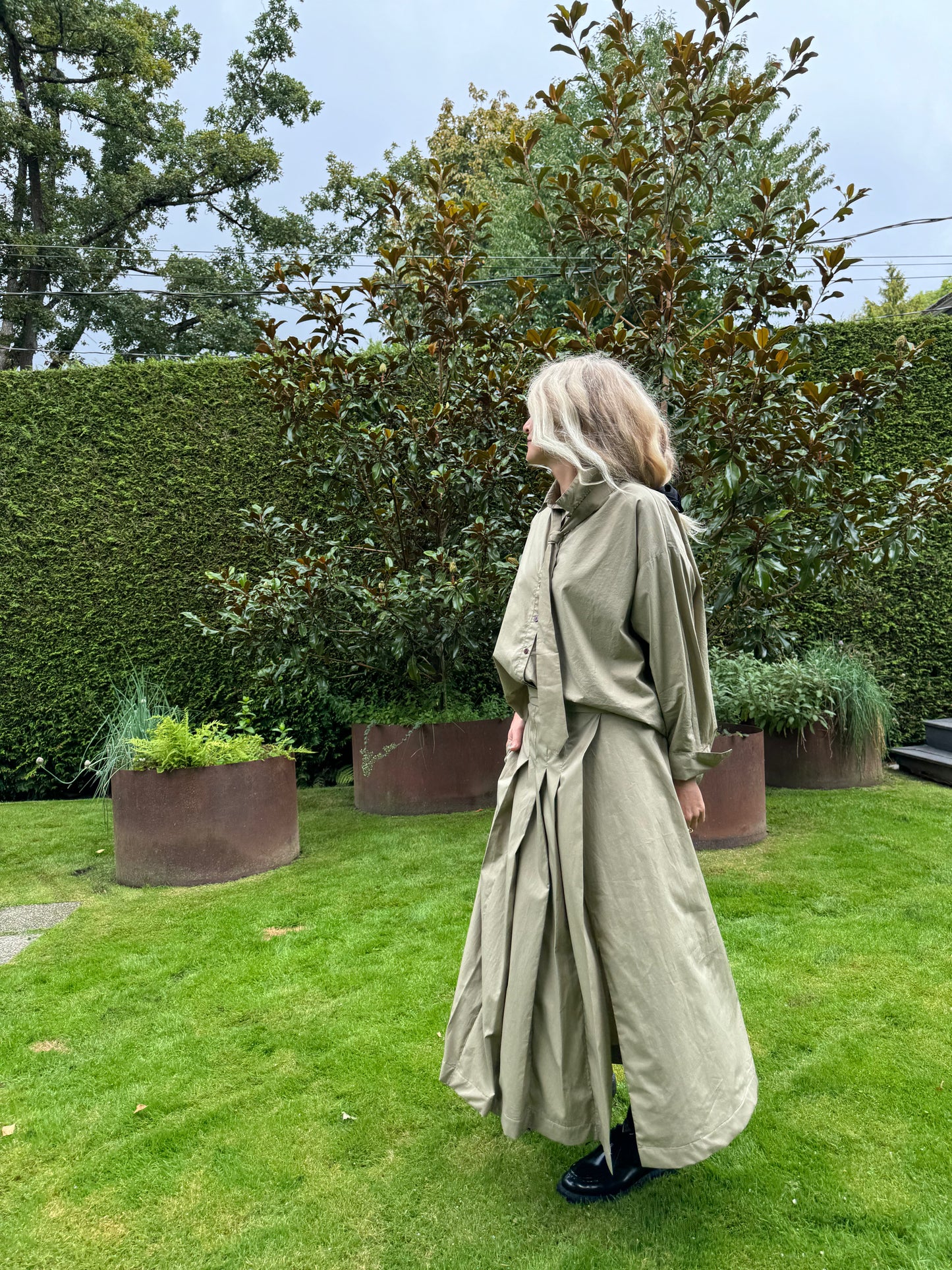 KHAKI PLEATED WRAP SKIRT