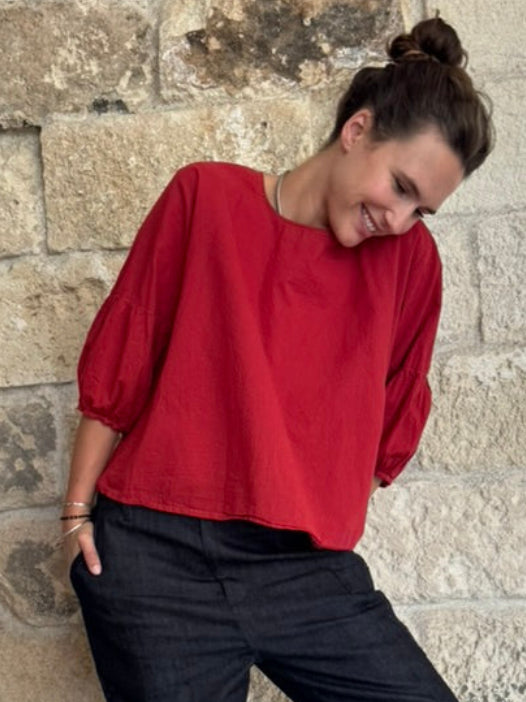 Elizabeth Poet Blouse in Cherry