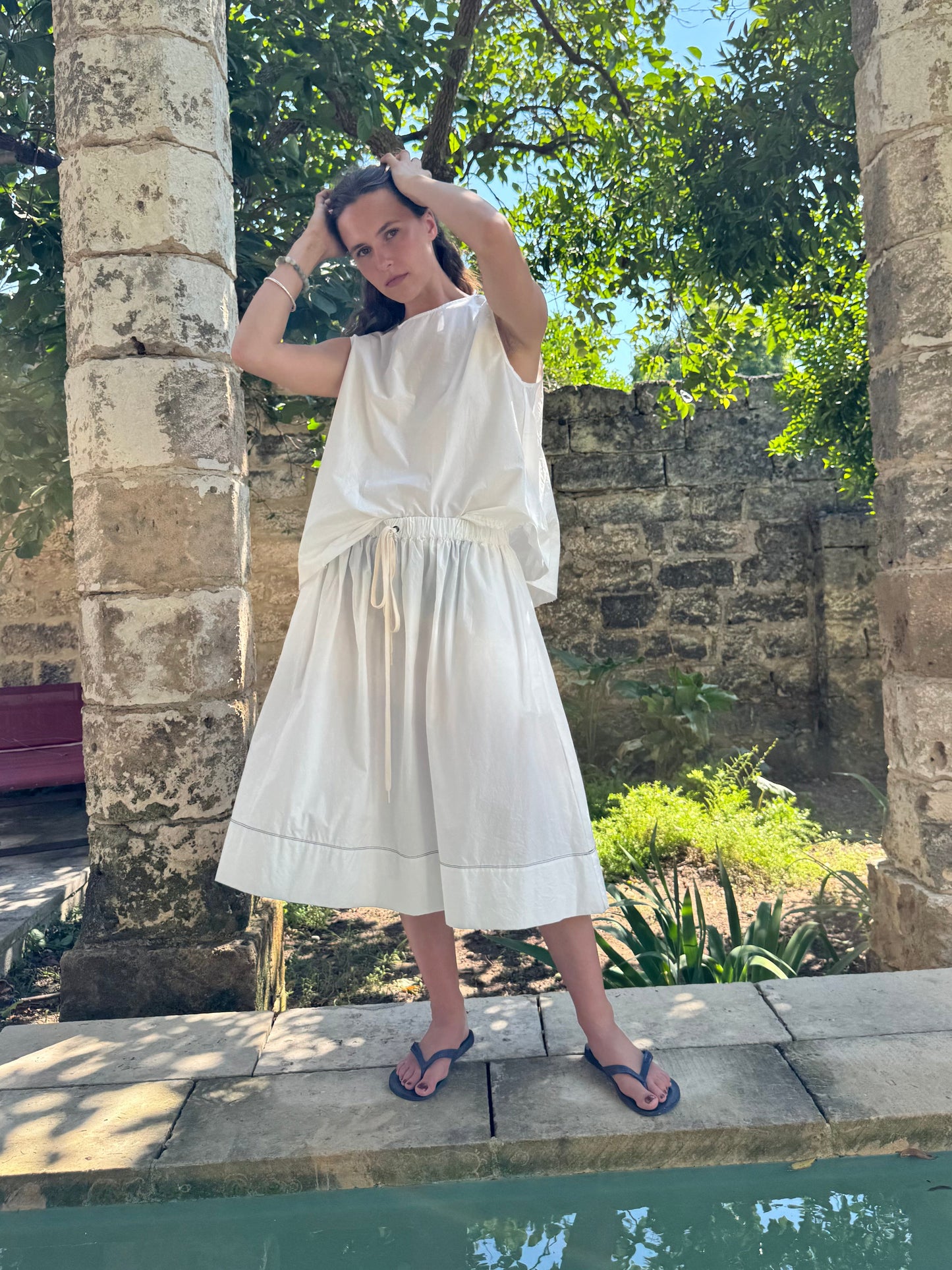 Skirt with Drawstring in White