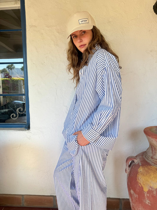 STRIPED BLUE AND WHITE COTTON LAWN SHIRT