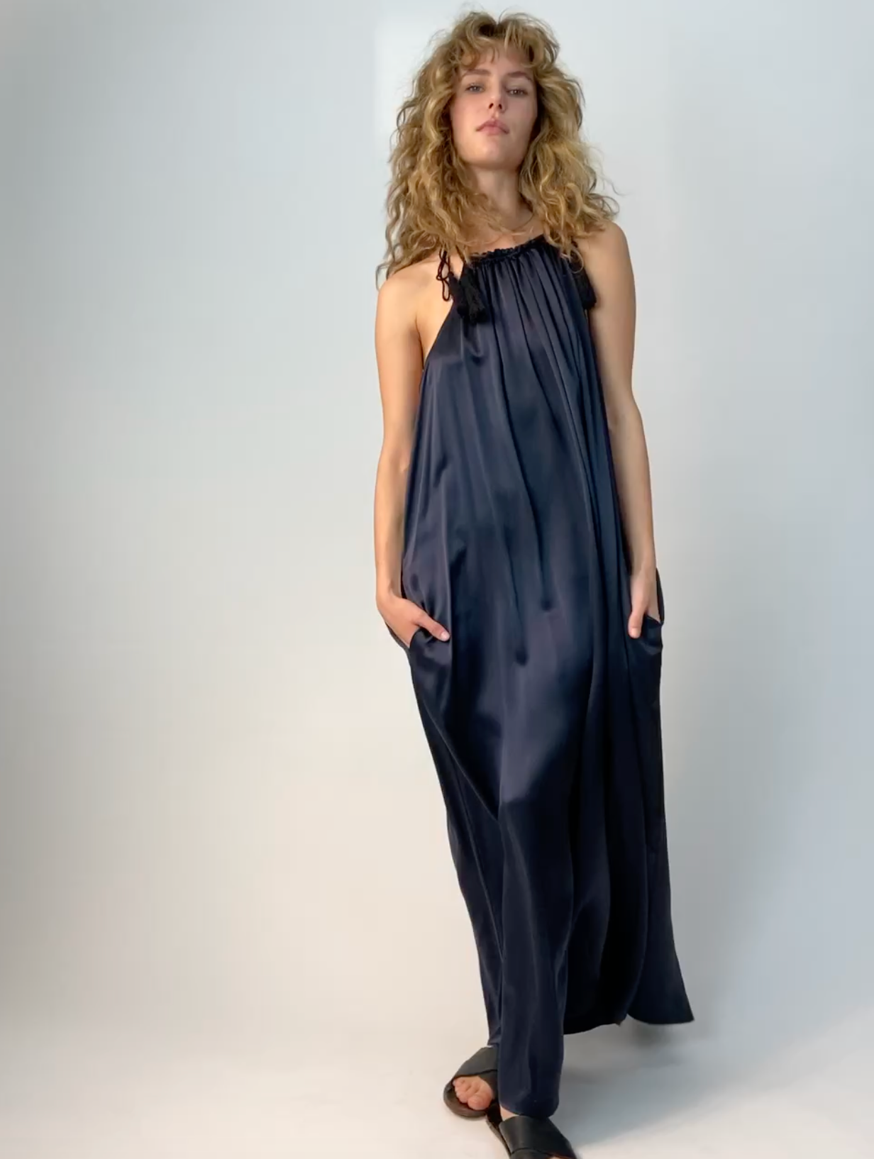 Silk Goddess dress Navy Blue