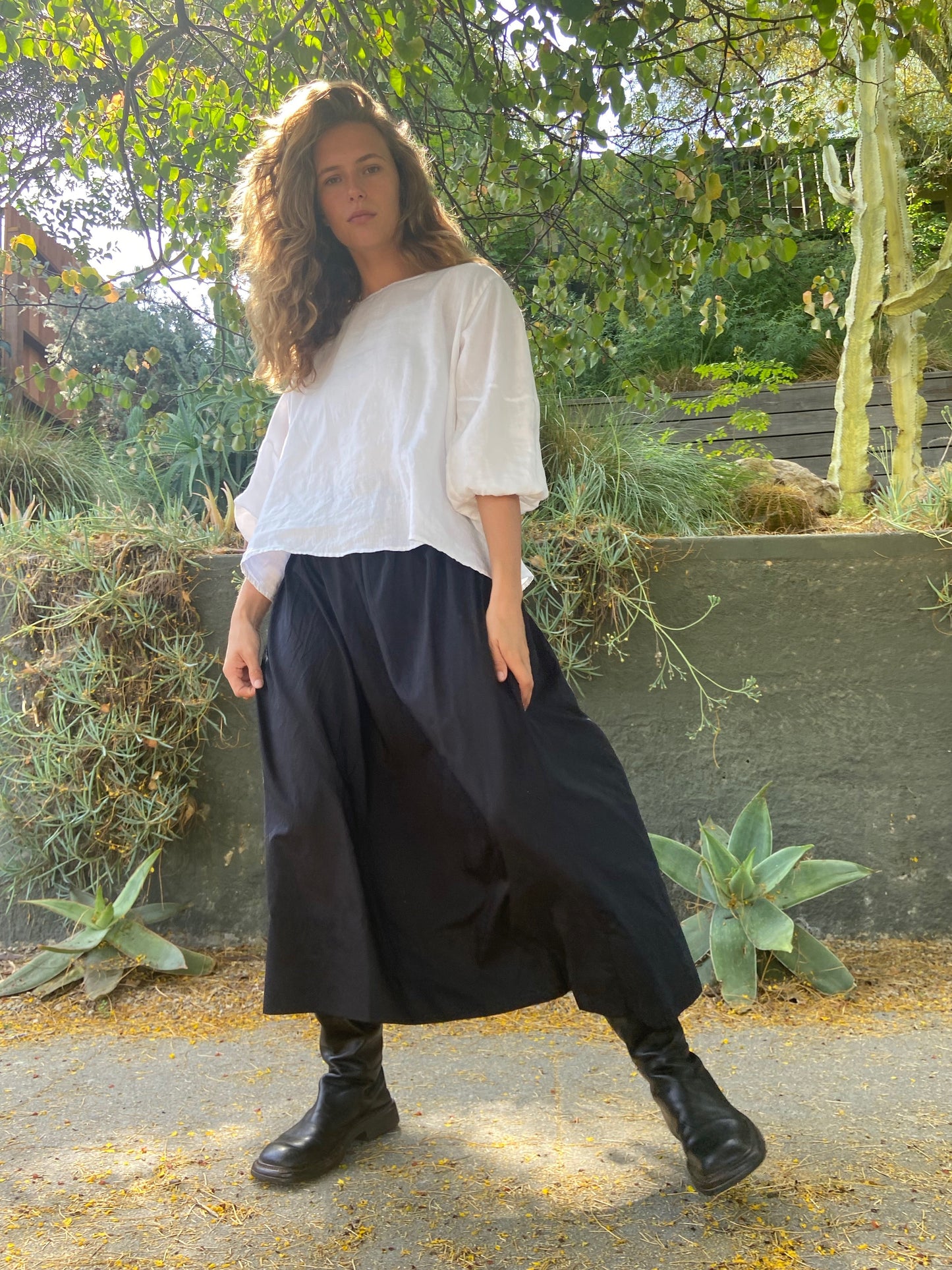 Black Cotton Silk Skirt