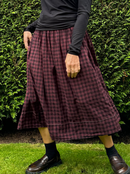 CHECK SKIRT CLARET