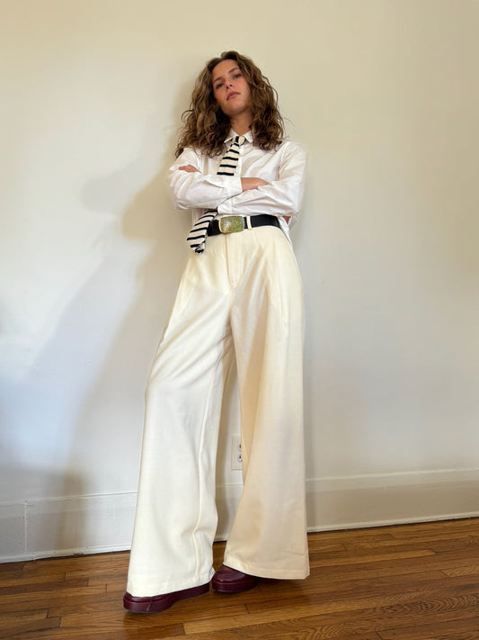 Pleated Off White Pants