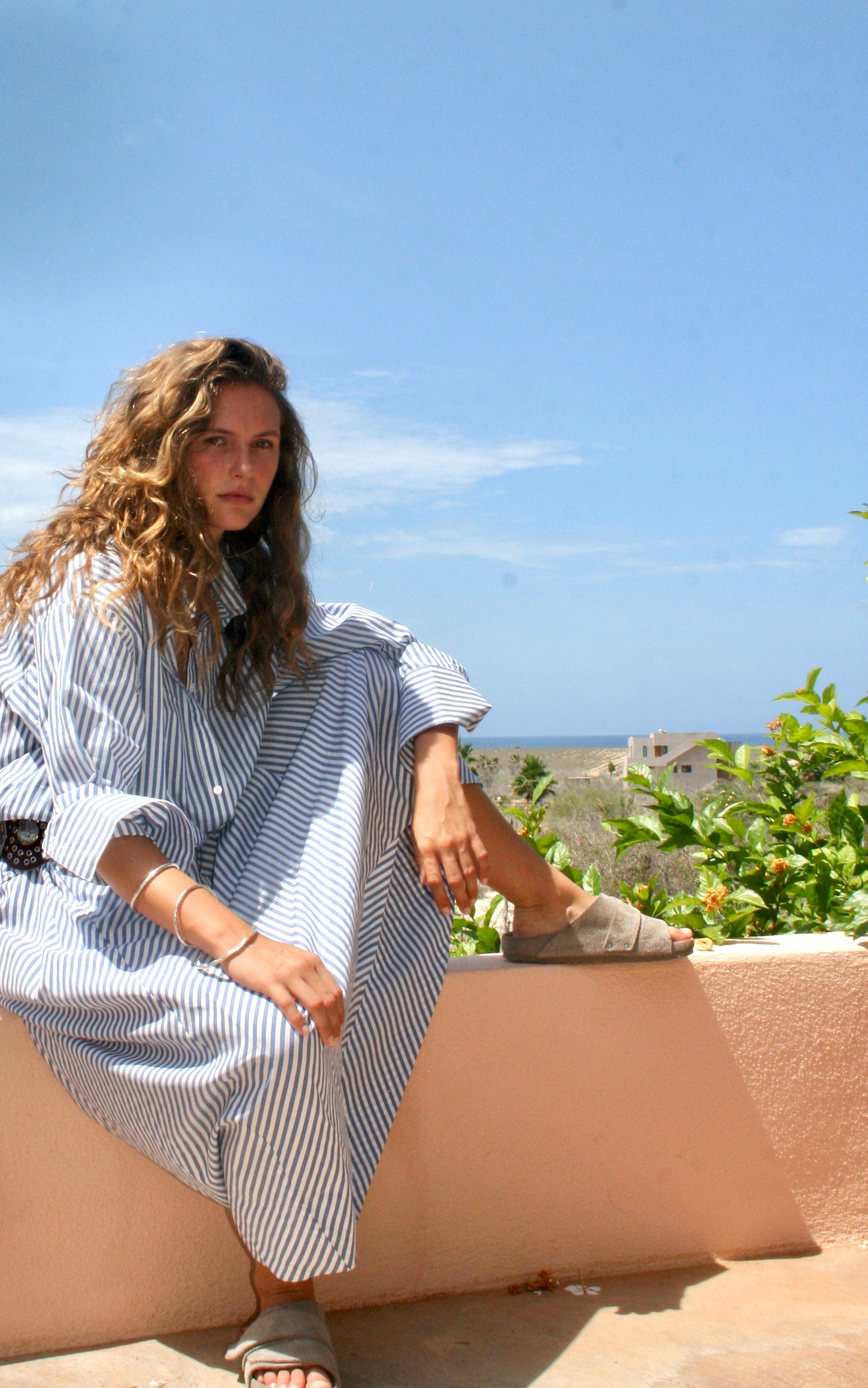 Striped cotton bias Skirt