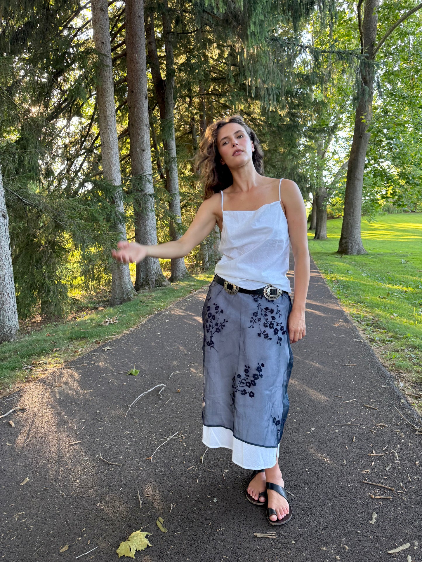 Silk Organza Sheer Skirt Navy Floral