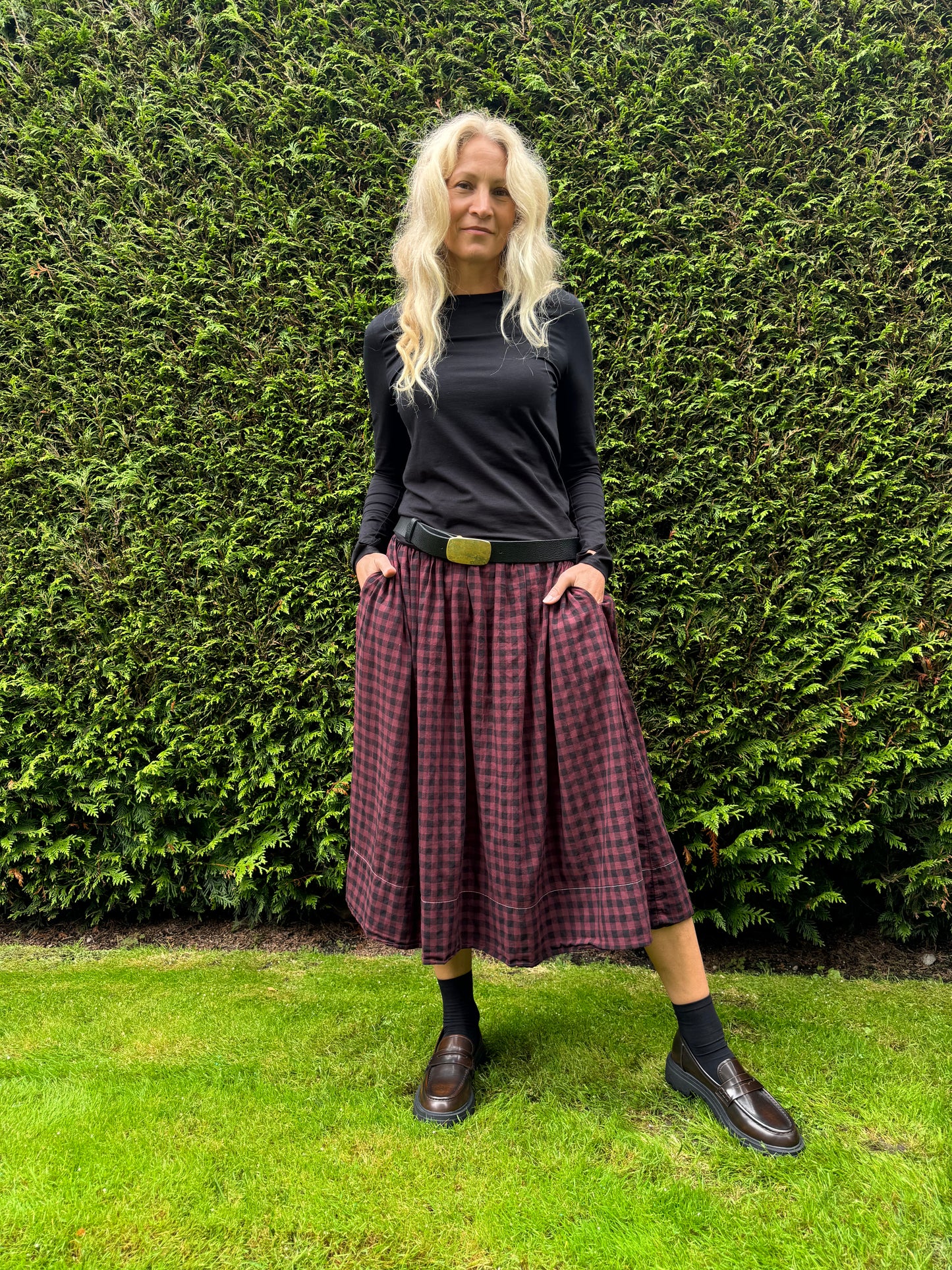 CHECK SKIRT CLARET