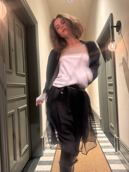 Sheer Black Silk Crepe Wrap Skirt