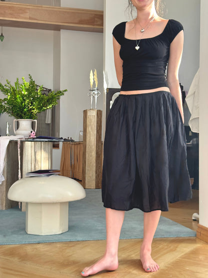 Black Cotton voile Side ButtonSkirt