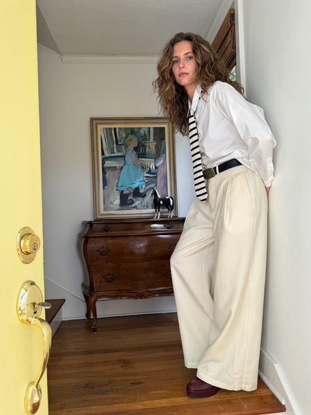 Pleated Off White Pants