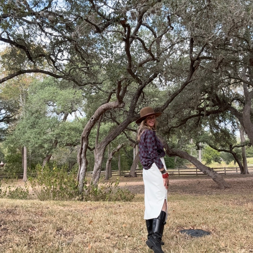 Chalk white denim twill skirt