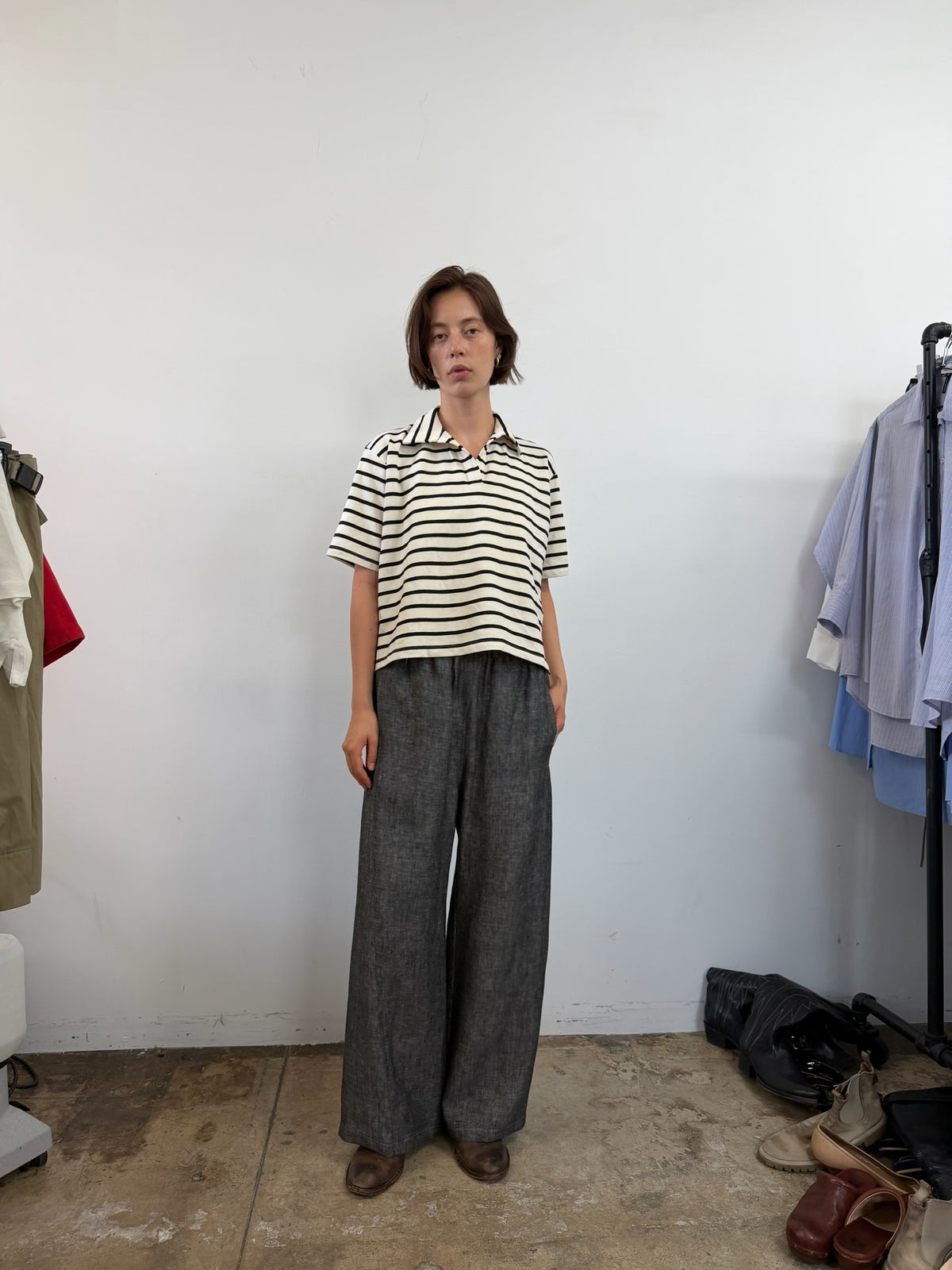 Cotton Polo Shirt Stripe Terry
