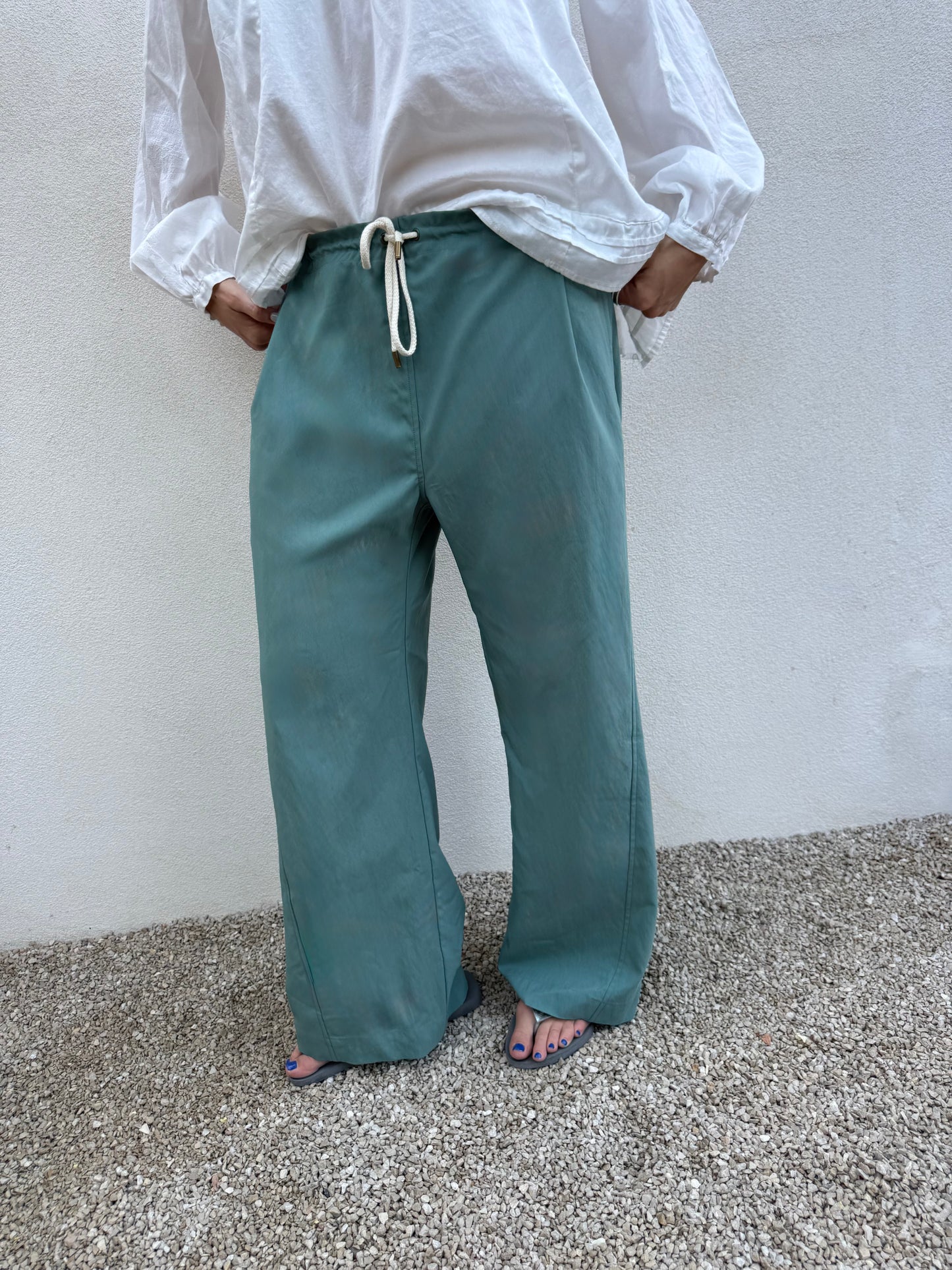 Drawstring Waist Twisted Pants Seafoam
