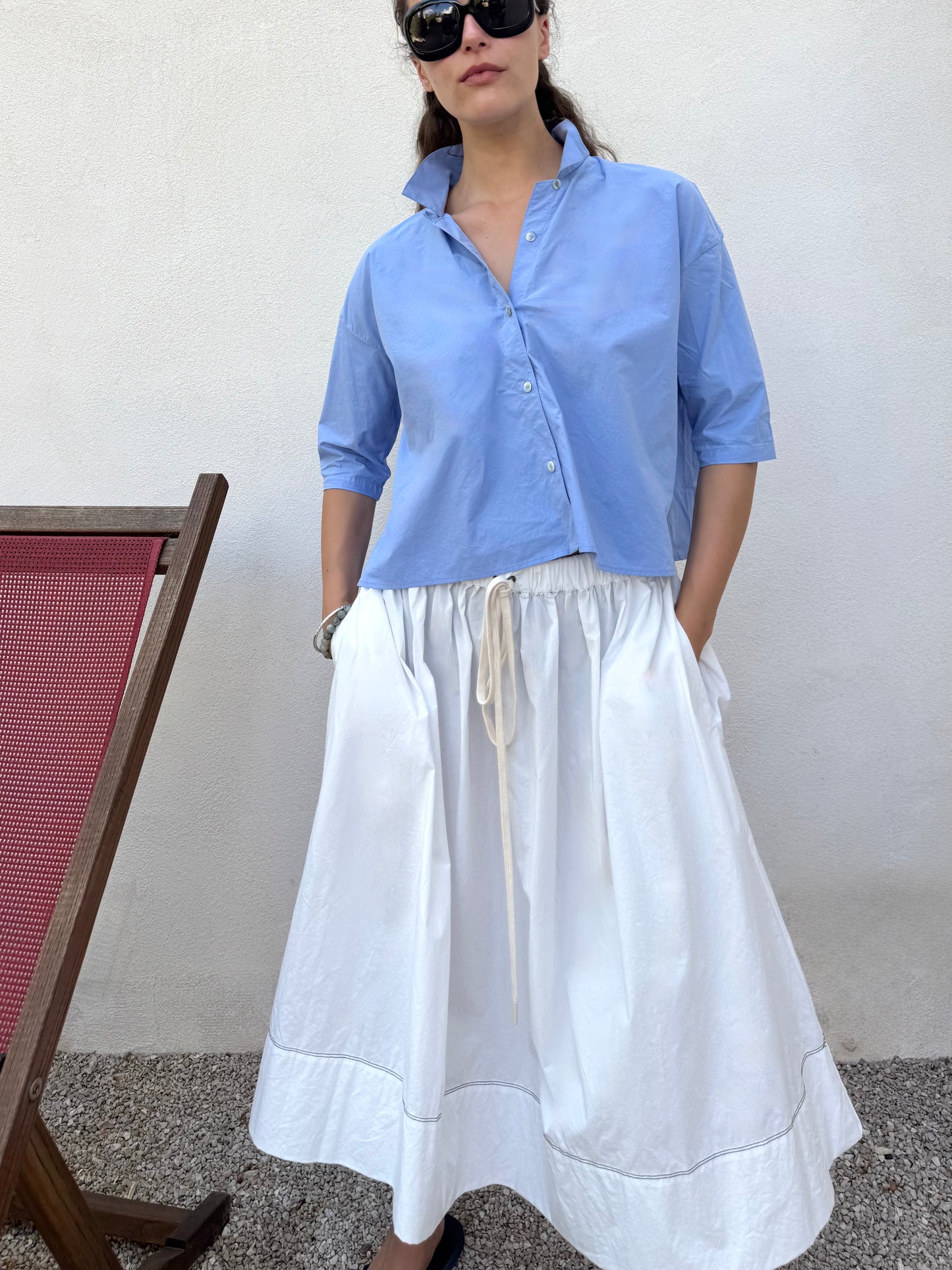 Skirt with Drawstring in White