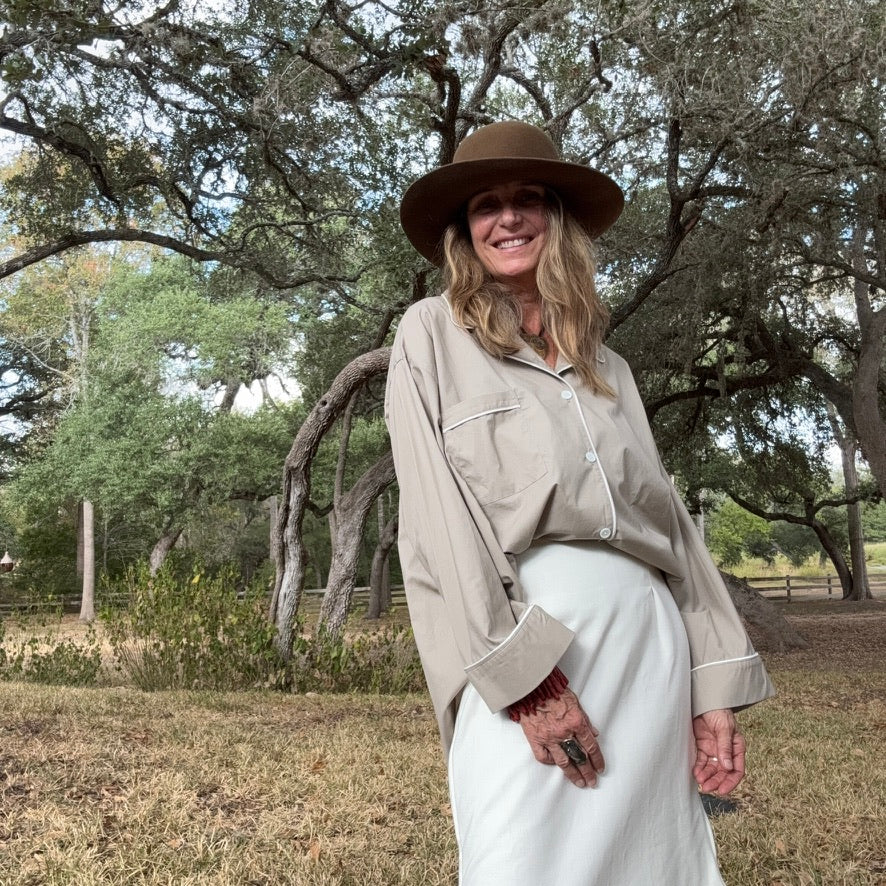 Chalk white denim twill skirt