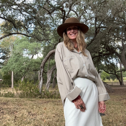 Chalk white denim twill skirt