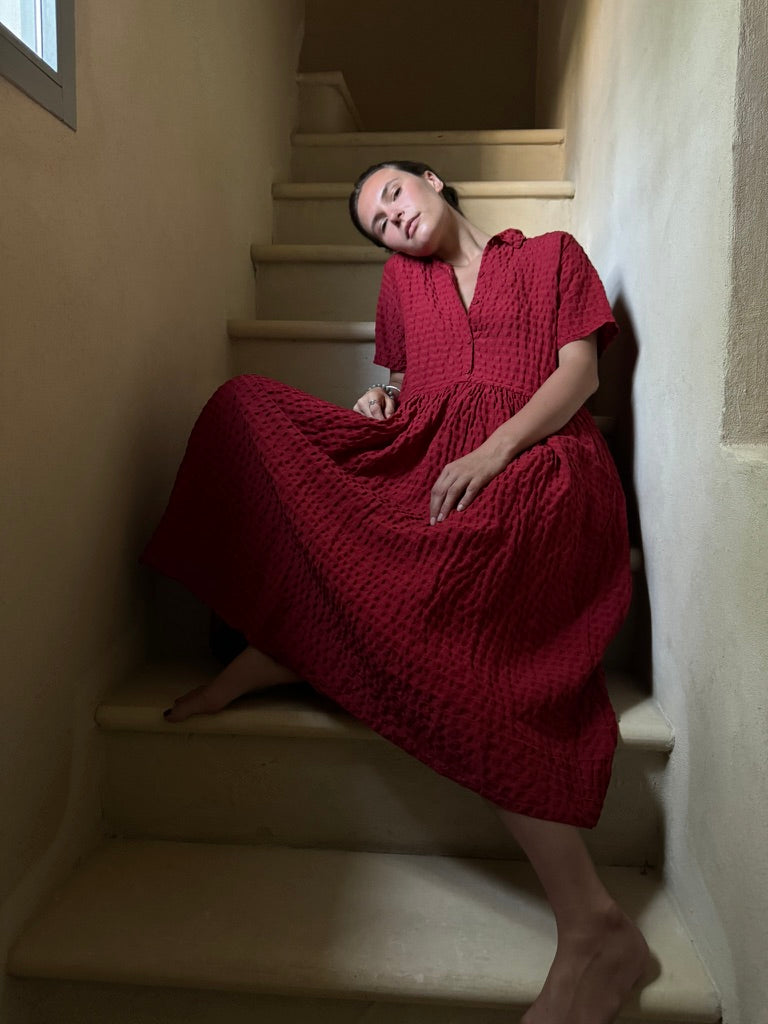 Short sleeve Dress Cherry red