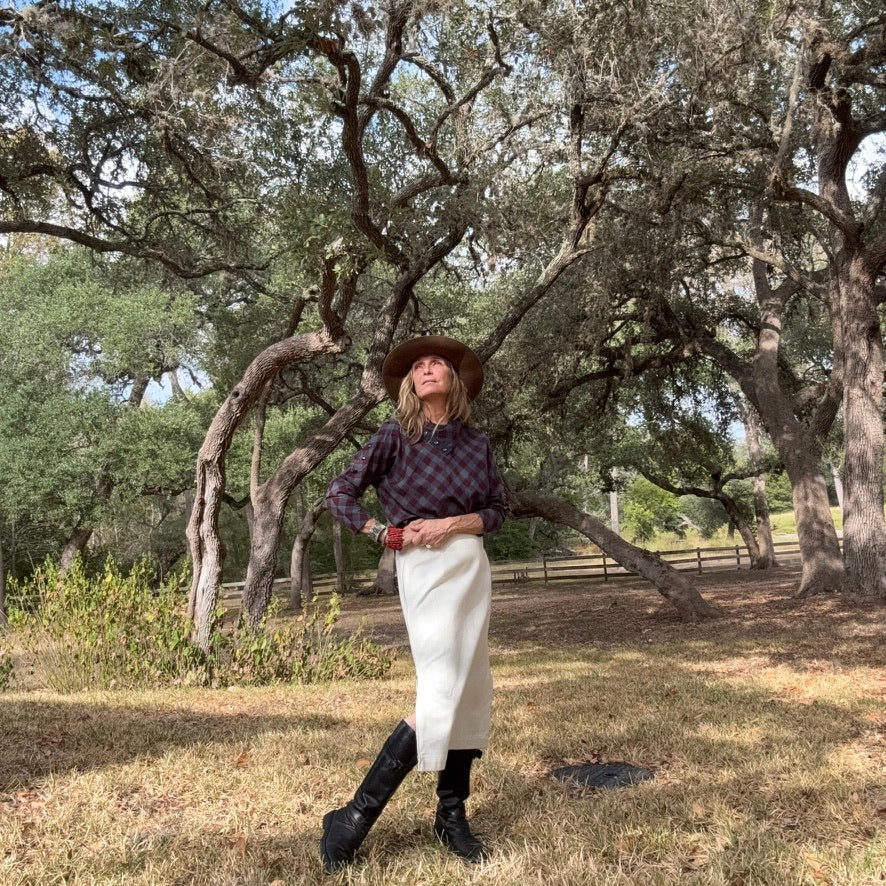 Chalk white denim twill skirt