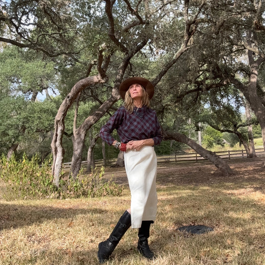 Chalk white denim twill skirt