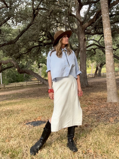 Chalk white denim twill skirt