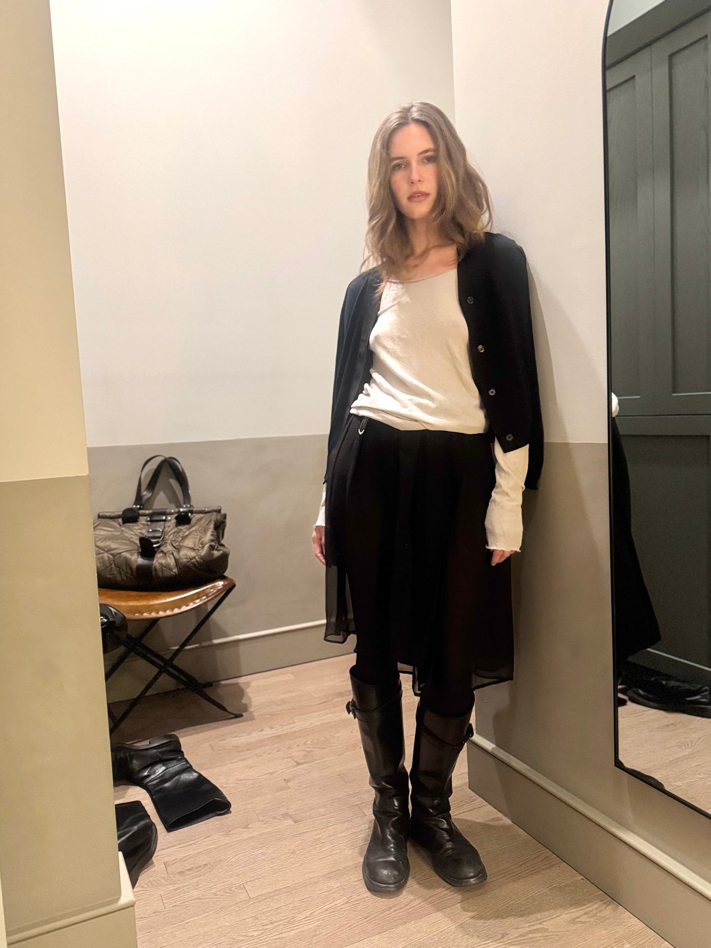 Sheer Black Silk Crepe Wrap Skirt