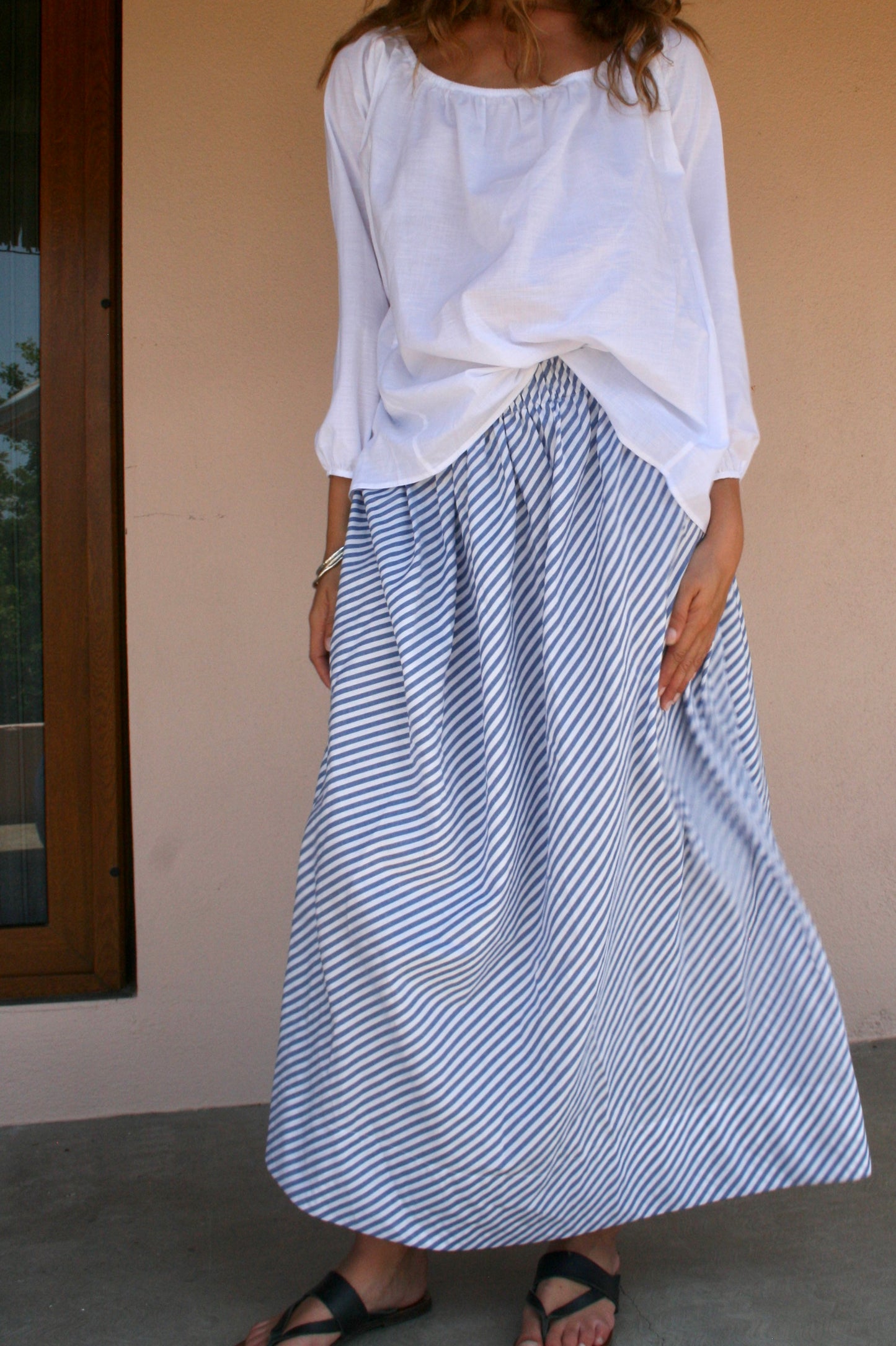 Striped cotton bias Skirt