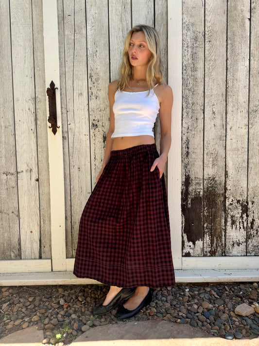 CHECK SKIRT CLARET