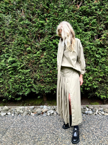 KHAKI PLEATED WRAP SKIRT