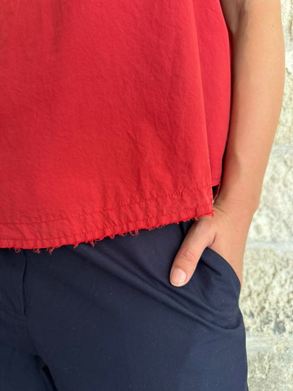 a-line sleeveless raw edge blouse cherry red