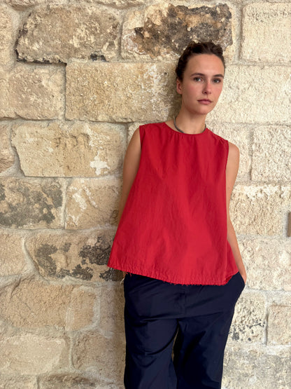 a-line sleeveless raw edge blouse cherry red