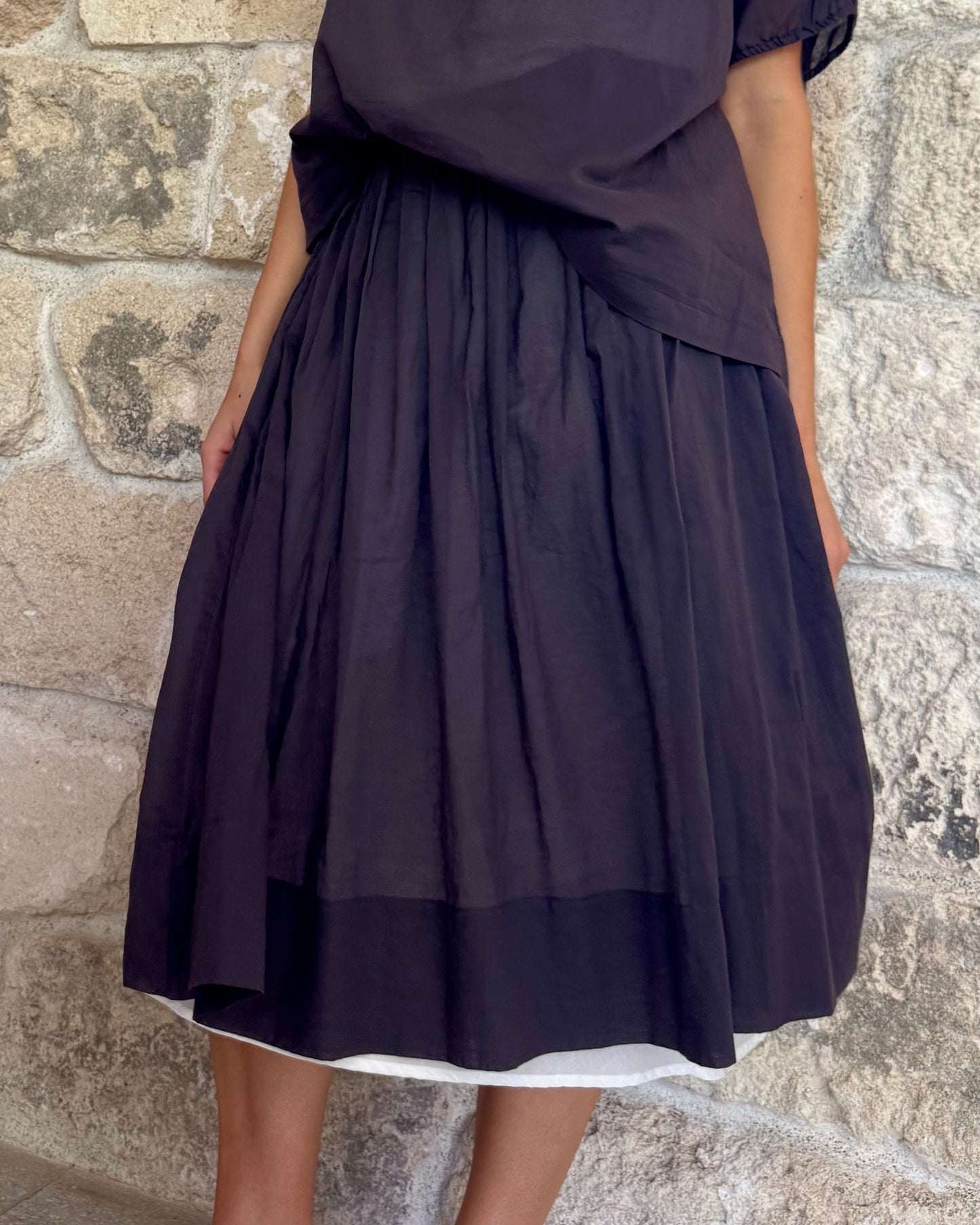 Skirt Pleated Flat Front Zipper Cotton Voile