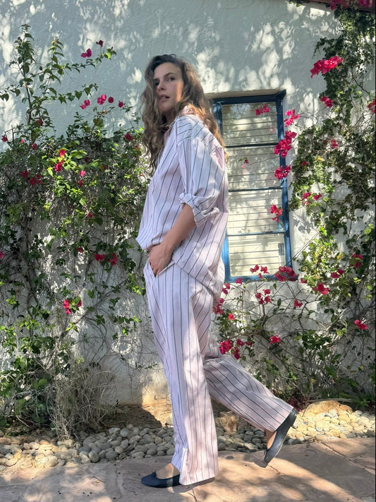 SOFT PINK STRIPED COTTON LAWN PANT