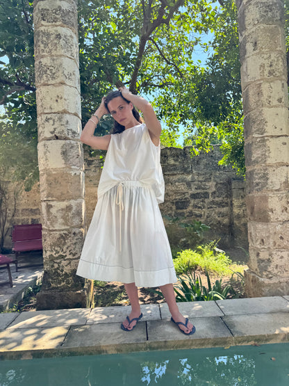 Skirt with Drawstring in White